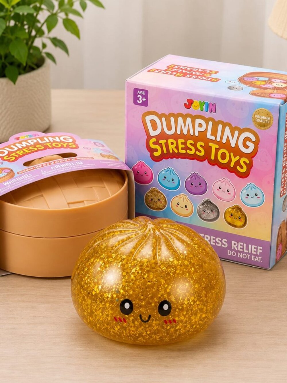 JOYIN Glitter Dumpling Stress Toys Squishy Sensory Fidget Toy with Steamer